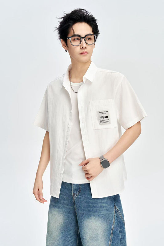 Men's White 100% Cotton Half Sleeves Korean Shirt