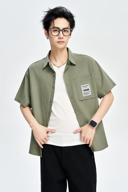 Men's Olive 100% Cotton Half Sleeves Korean Shirt