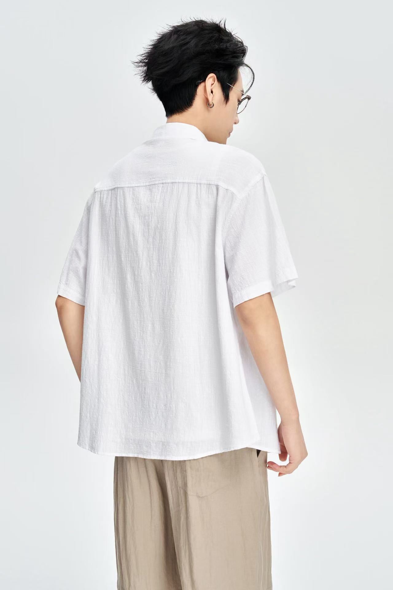Men's White Linen Half Sleeves Korean Shirt