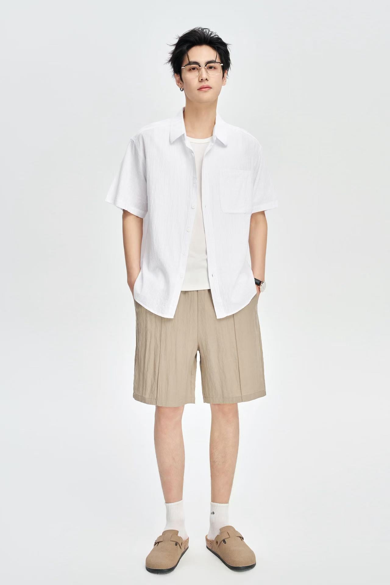 Men's White Linen Half Sleeves Korean Shirt