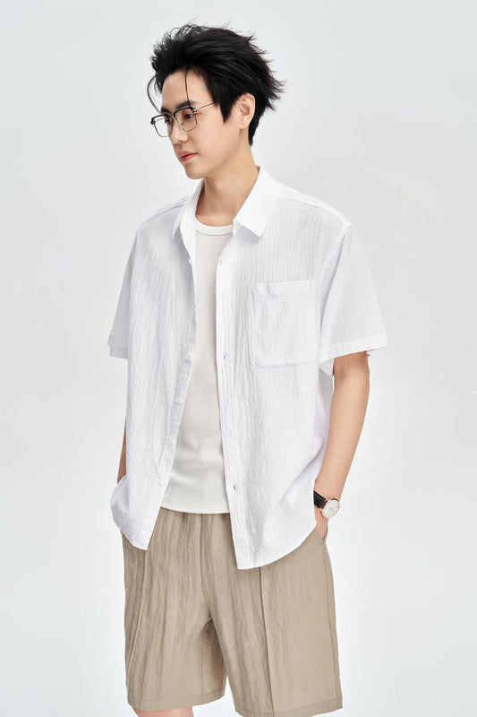 Men's White Linen Half Sleeves Korean Shirt