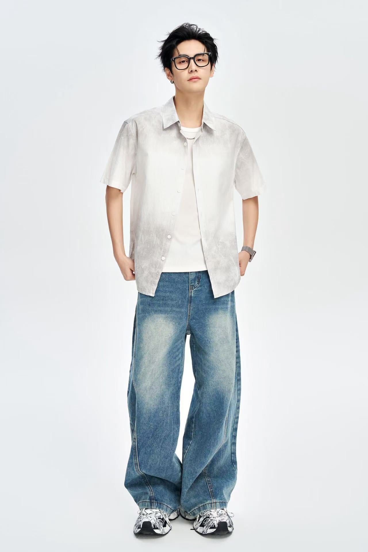 Men's Dual Shade 100% Cotton Half Sleeves Korean Shirt