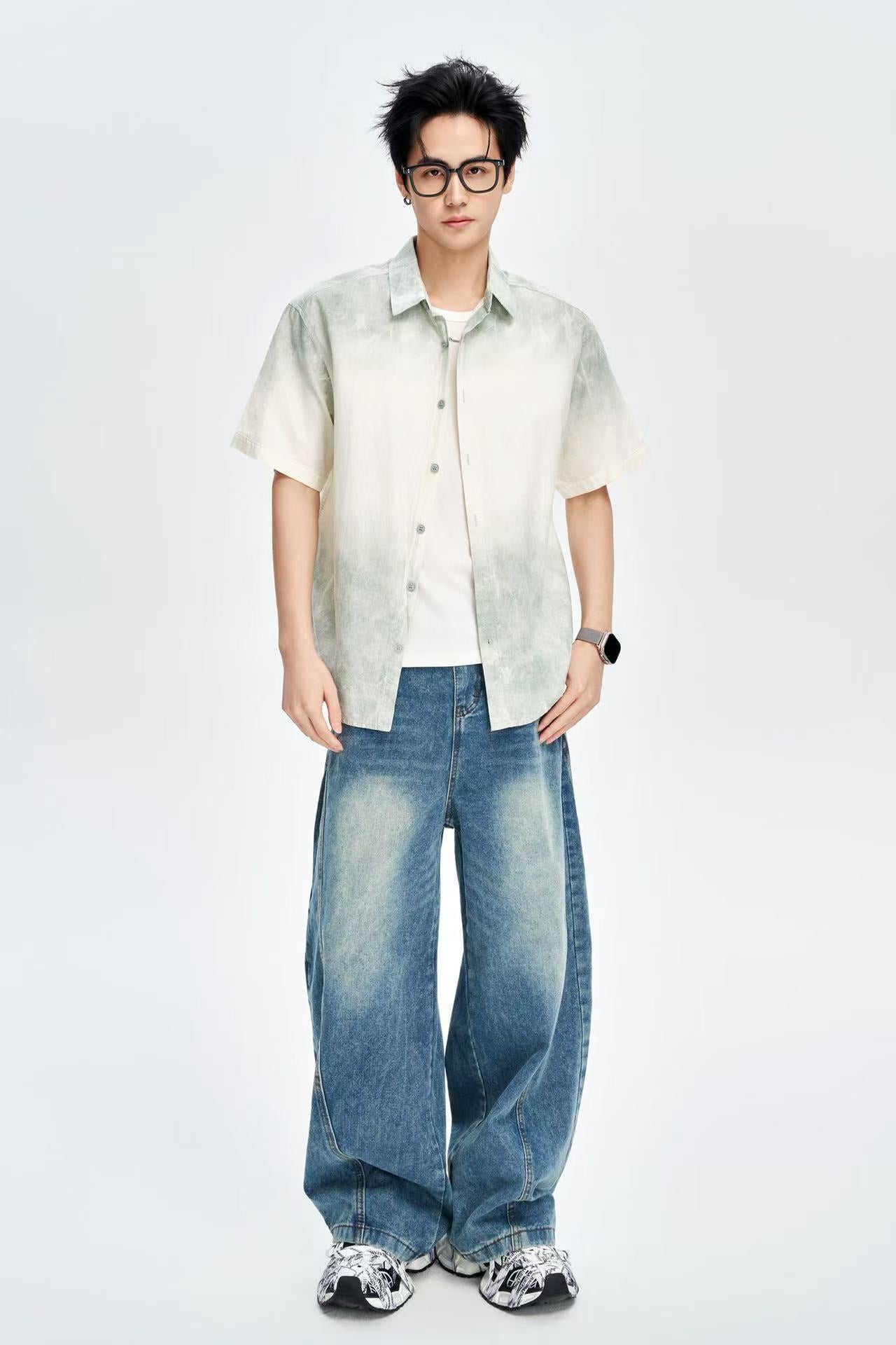 Men's Dual Shade 100% Cotton Half Sleeves Korean Shirt