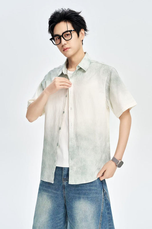 Men's Dual Shade 100% Cotton Half Sleeves Korean Shirt