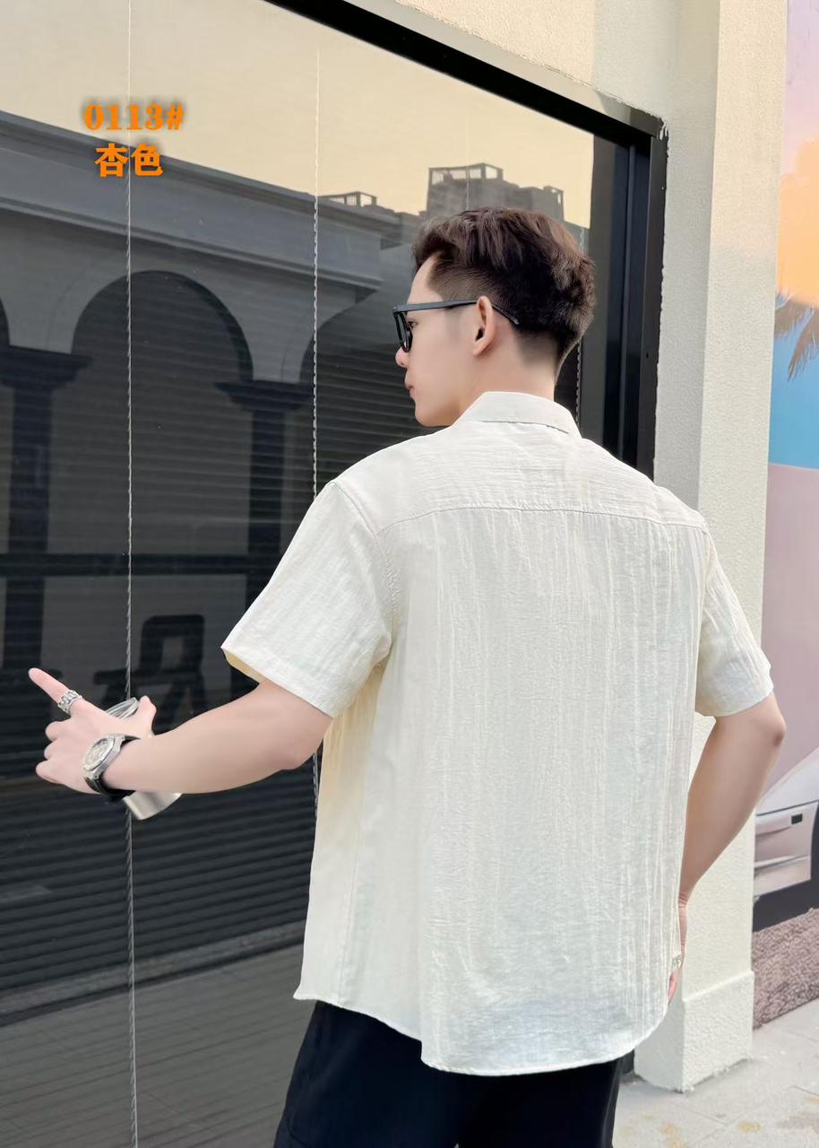 Men's Light Yellow 100% Cotton Half Sleeves Korean Shirt