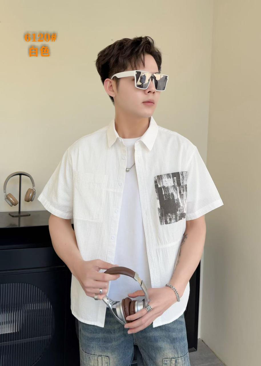 Men's White 100% Cotton Half Sleeves Korean Shirt