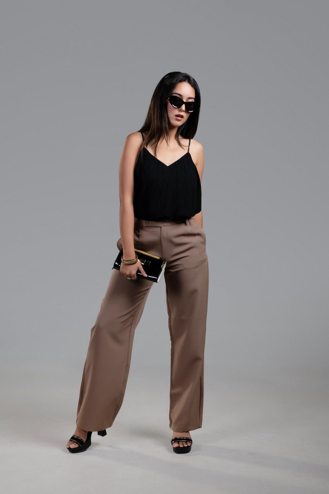 Women's Khaki Wide Leg Korean Trouser