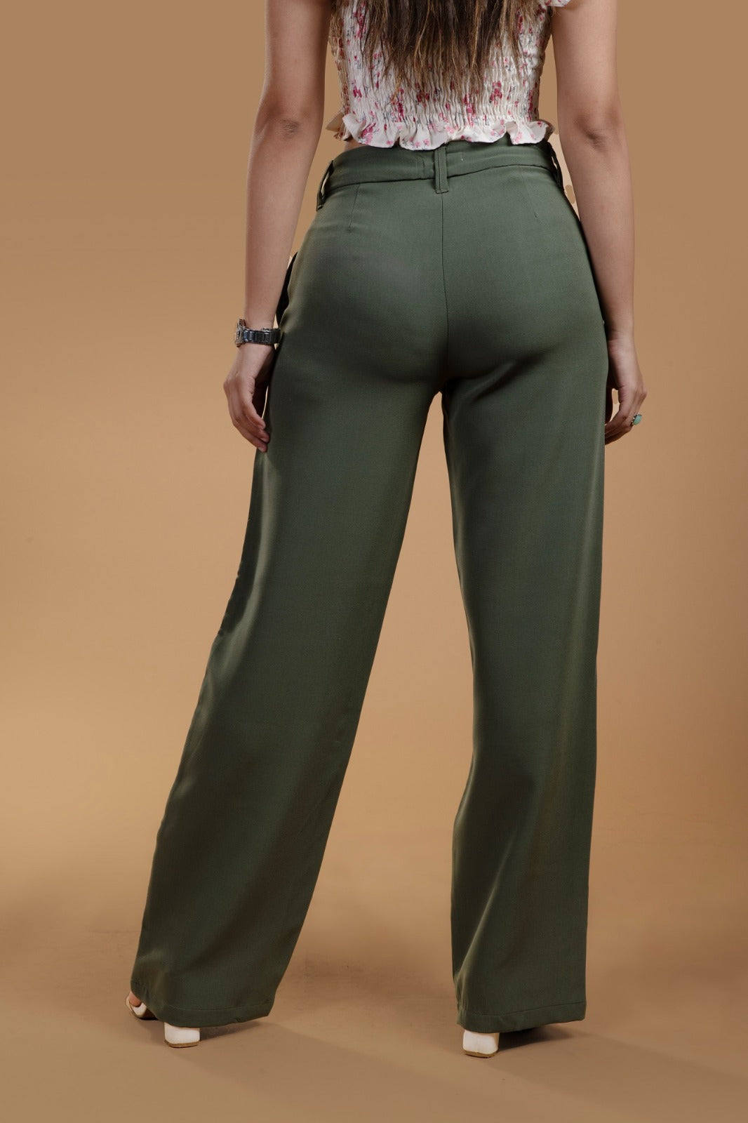 Women's Olive Wide Leg Korean Trouser