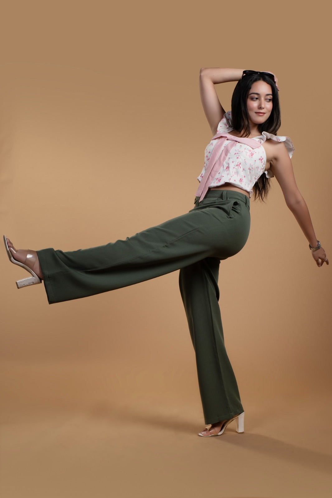 Women's Olive Wide Leg Korean Trouser