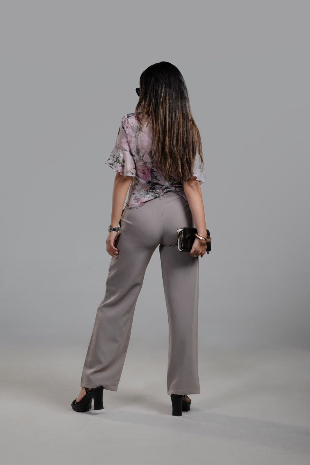 Women's Grey Wide Leg Korean Trouser