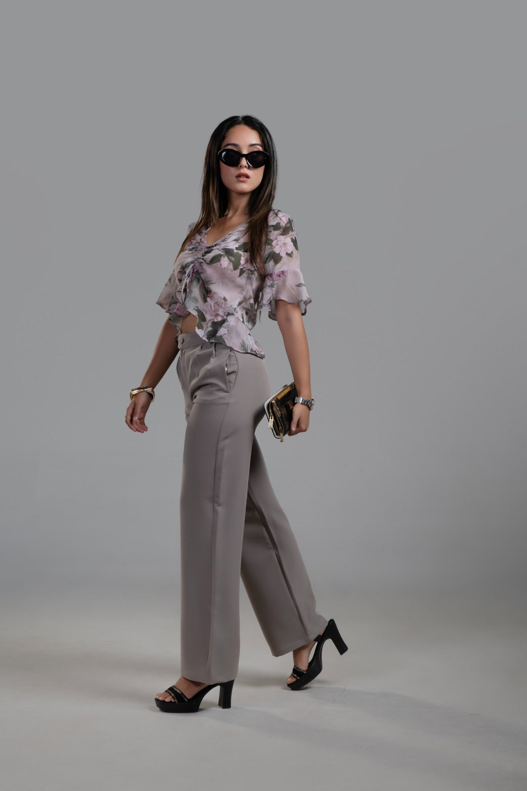 Women's Grey Wide Leg Korean Trouser