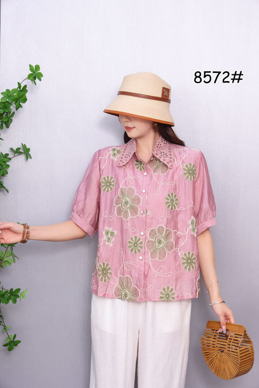 Women’s Embroidered Lace Collar Top with Cotton Lining