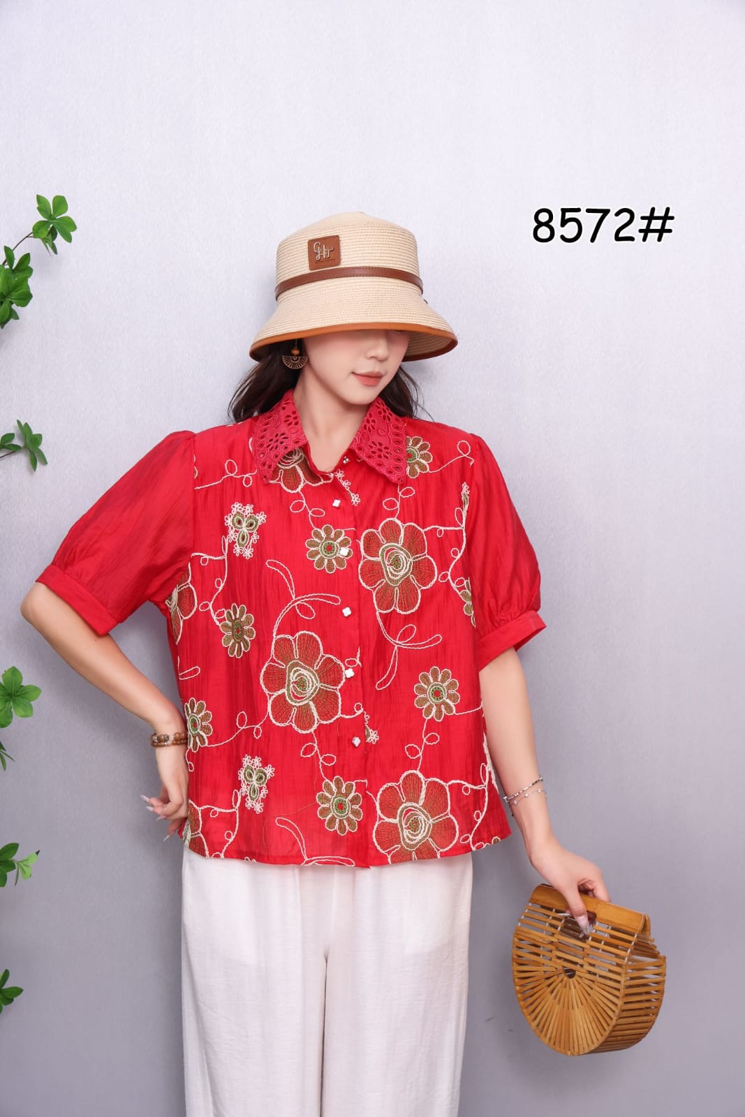 Women’s Embroidered Lace Collar Top with Cotton Lining