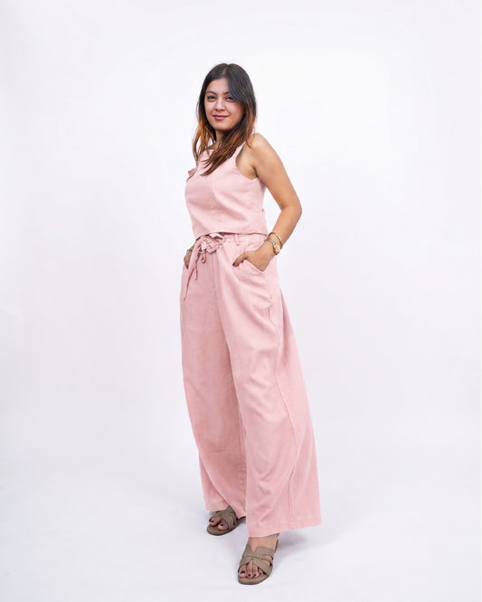 Women’s Pink Korean Style One Shoulder Co-ord Set for Women - Free Size