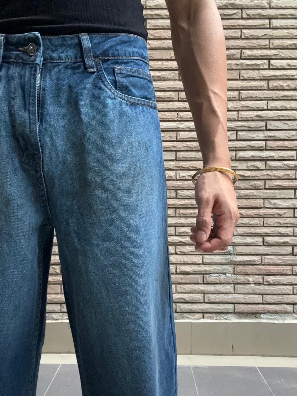 Men's Blue Wash Wide Leg Baggy Jeans