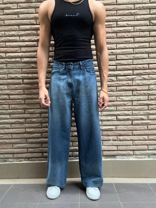 Men's Blue Wash Wide Leg Baggy Jeans