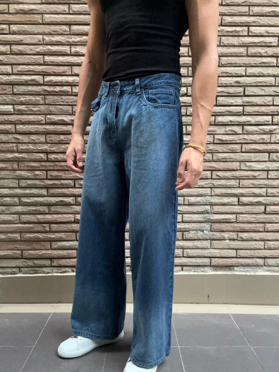 Men's Blue Wash Wide Leg Baggy Jeans