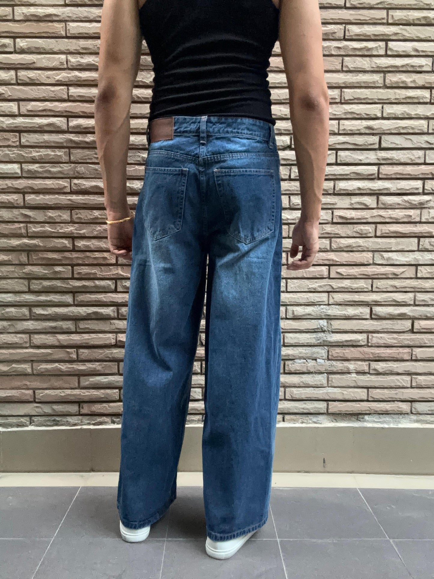 Men's Blue Wash Wide Leg Baggy Jeans