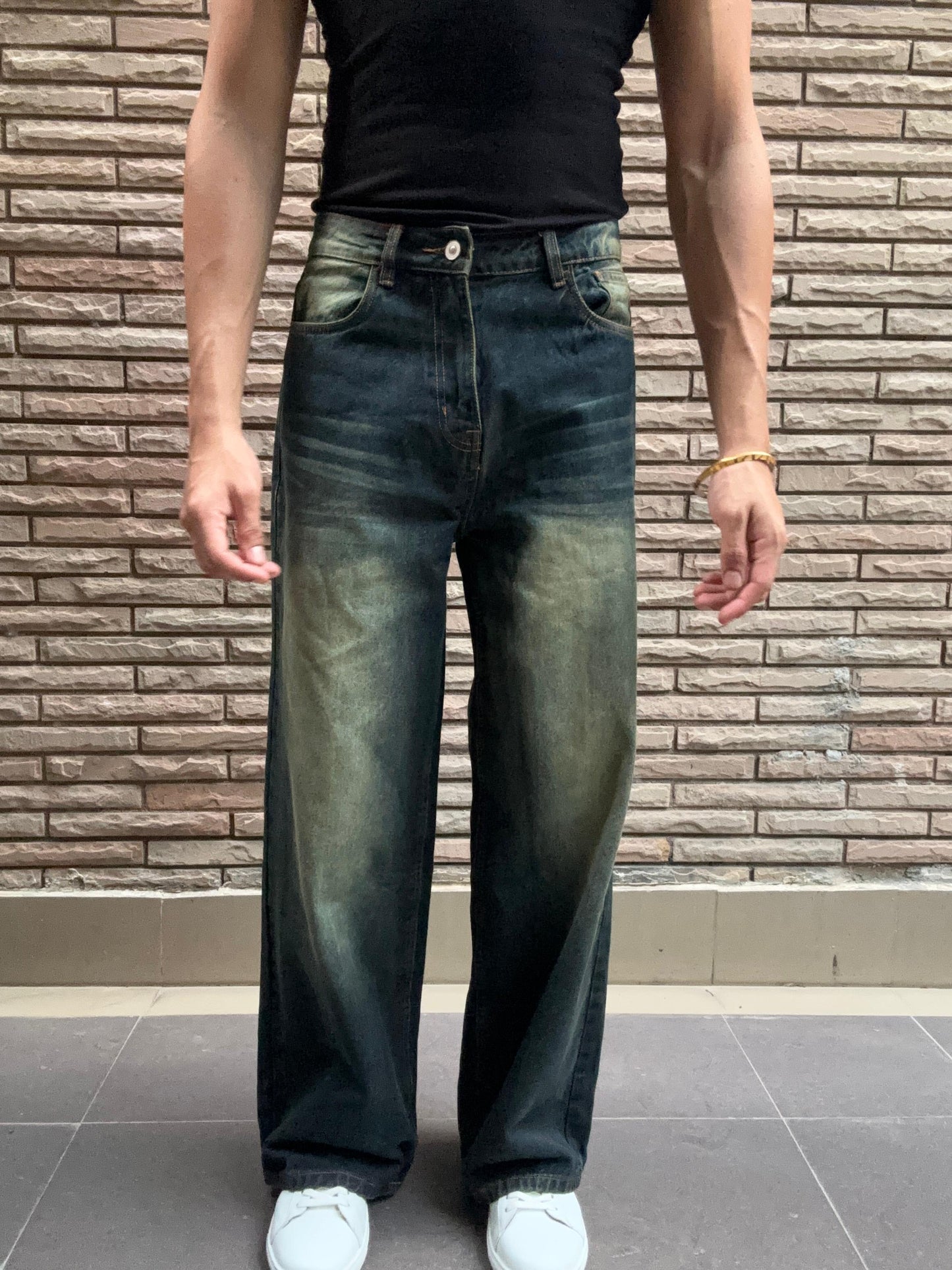 Men's Wide Leg Baggy Jeans In Dusty Vintage Wash