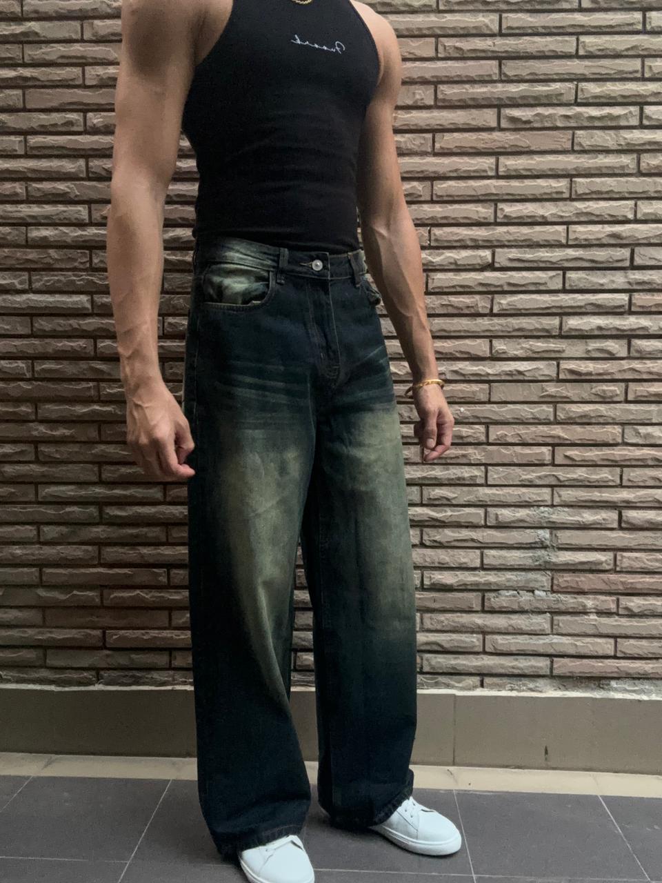 Men's Wide Leg Baggy Jeans In Dusty Vintage Wash