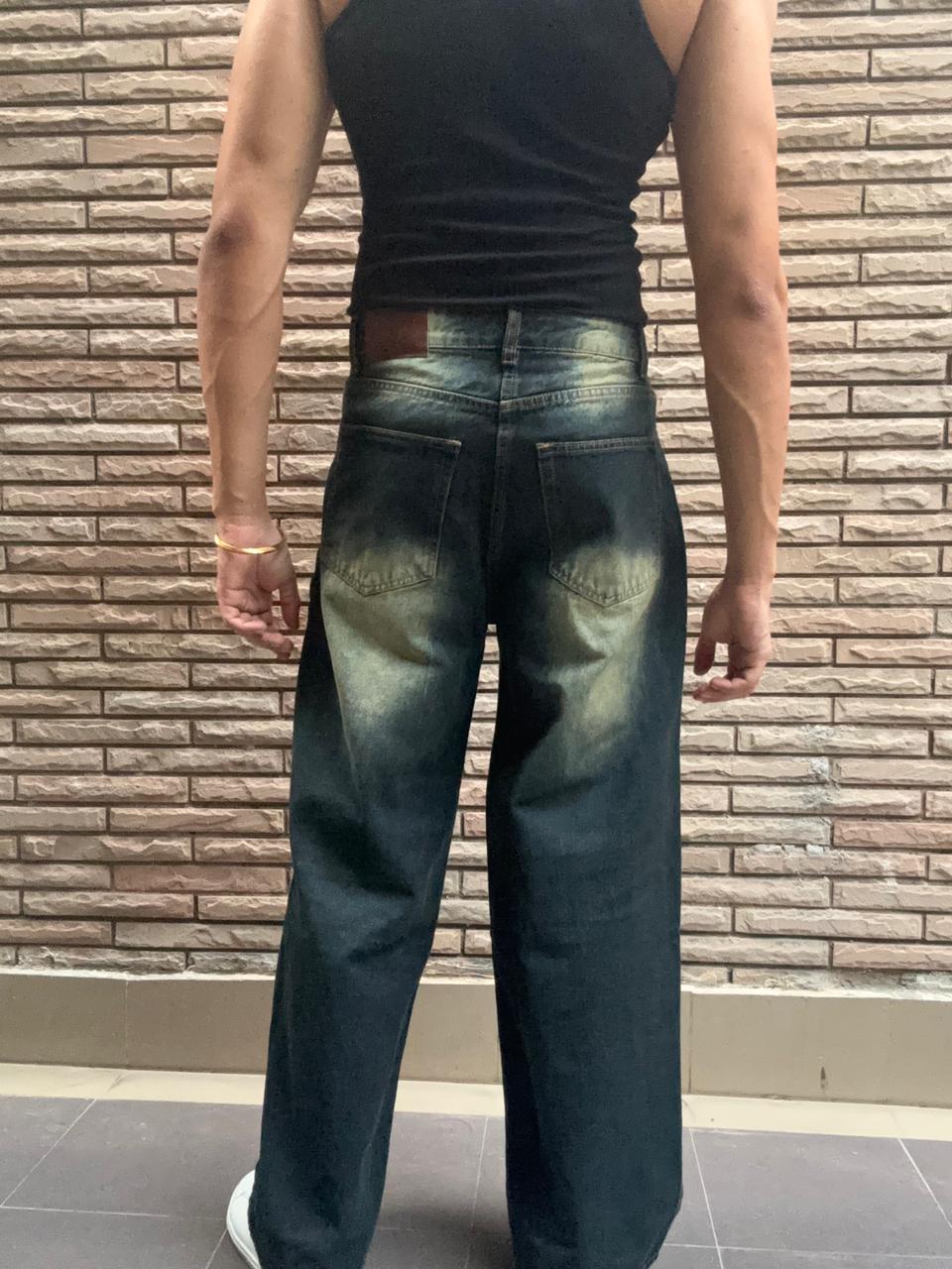 Men's Wide Leg Baggy Jeans In Dusty Vintage Wash