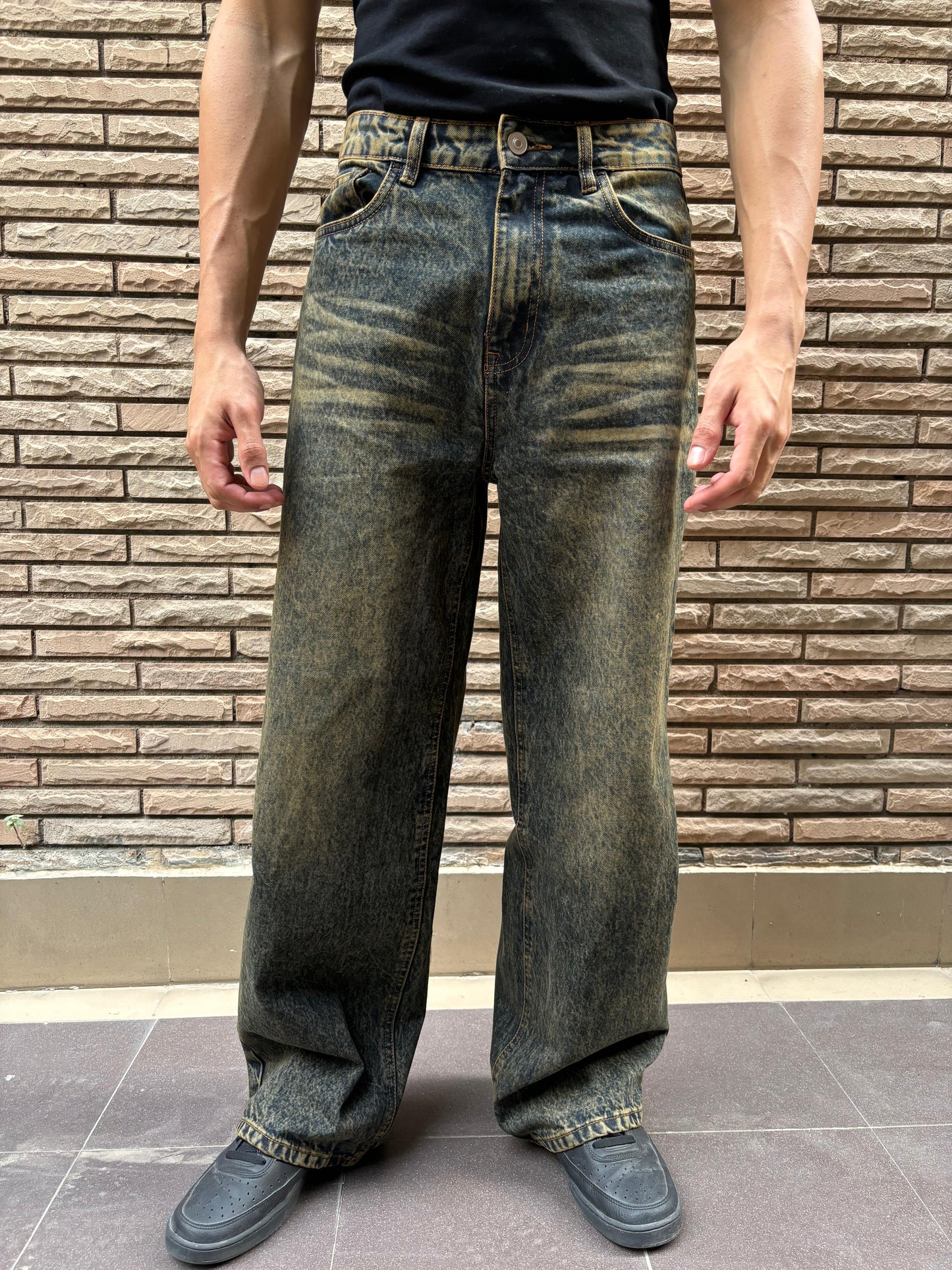 Men's Wide Leg Baggy Jeans In Dusty Vintage Wash