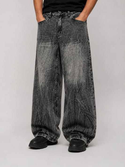 Men Grey Vintage Baggy Wide Leg Jeans