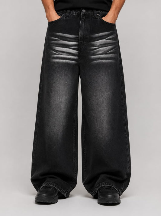 Men Black Vintage Baggy Wide Leg Jeans