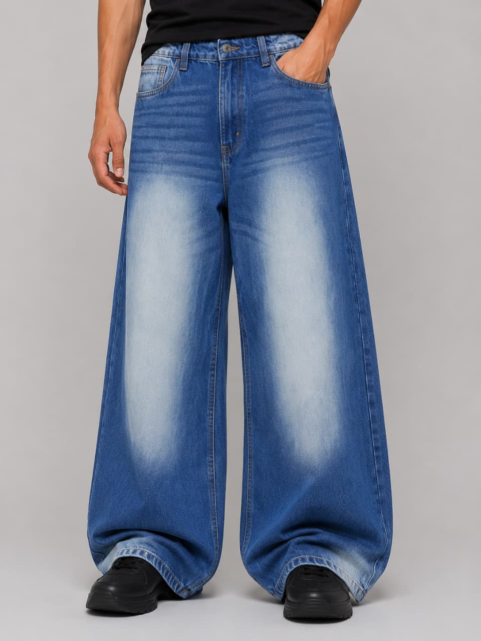 Men Dark blue Vintage Baggy Wide Leg Jeans