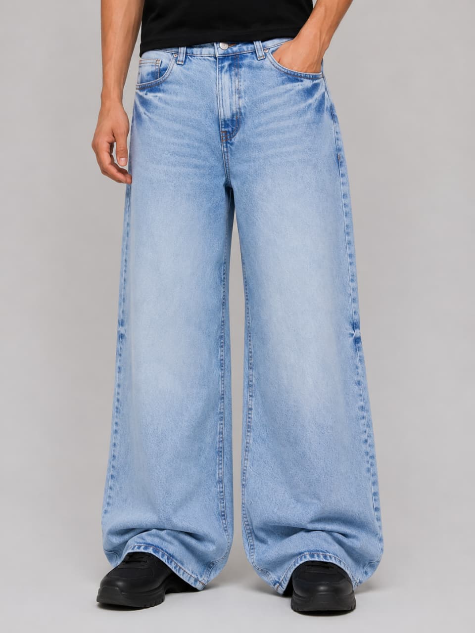 Men light blue Vintage Baggy Wide Leg Jeans