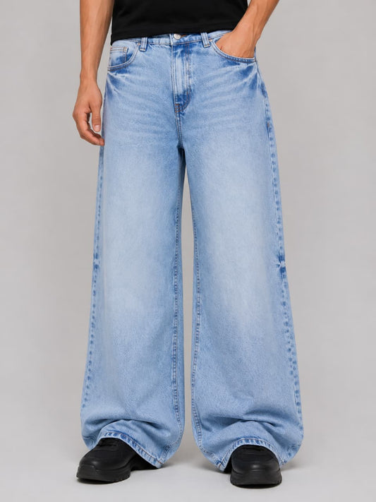 Men light blue Vintage Baggy Wide Leg Jeans