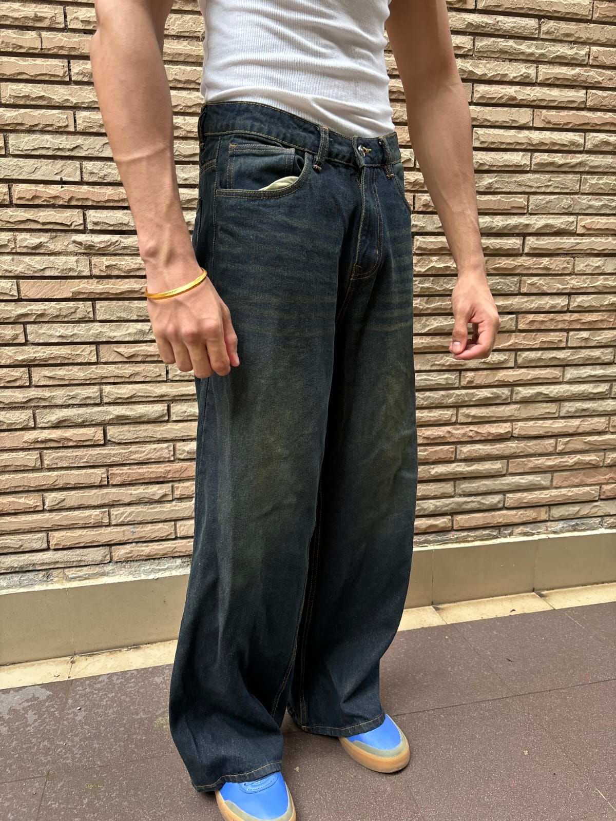 Men Wide Leg Vintage Wash Baggy Jeans