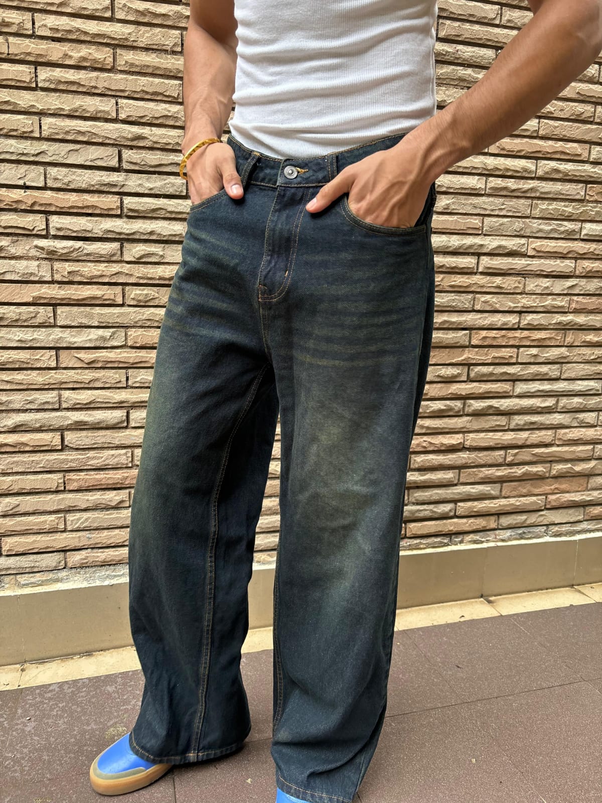 Men Wide Leg Vintage Wash Baggy Jeans