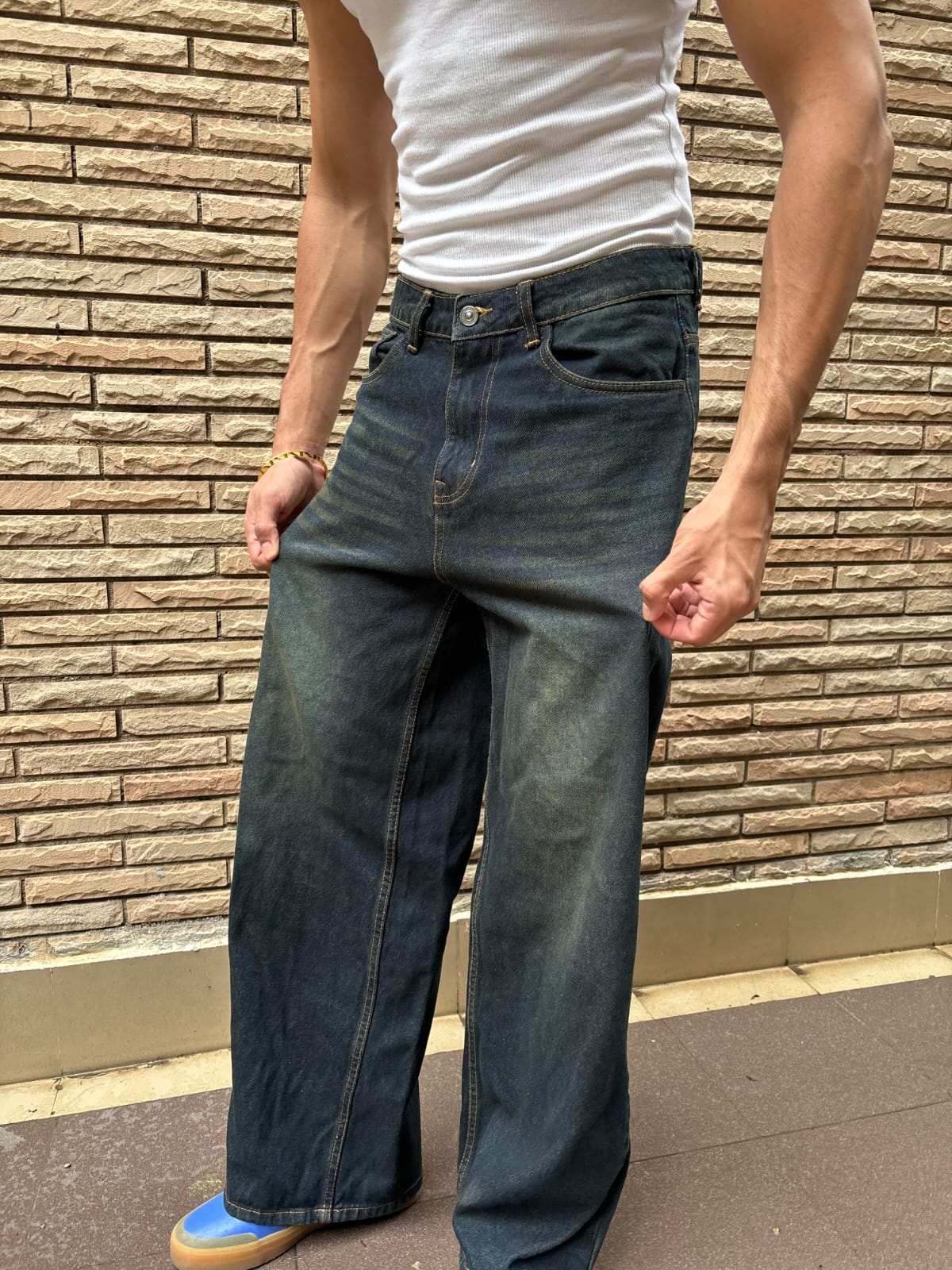 Men Wide Leg Vintage Wash Baggy Jeans