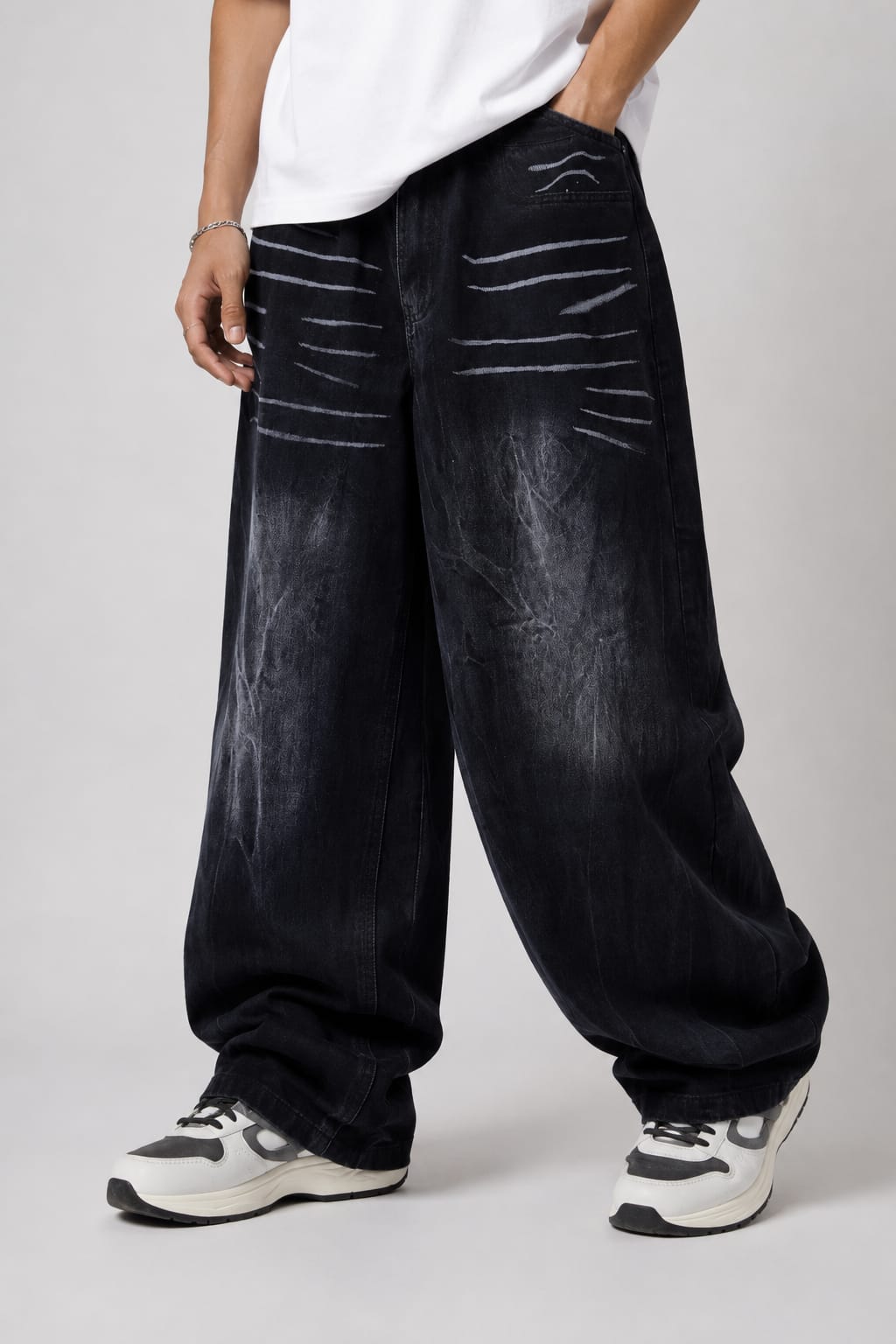 Black Vintage Wash Wide Leg Baggy